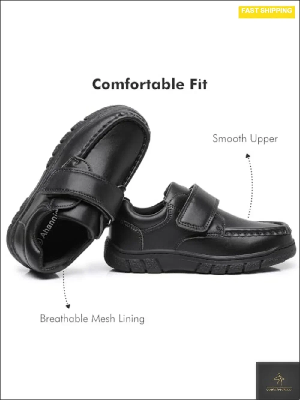 Boys School Uniform Oxford Dress Shoes with Hook-and-Loop Closure